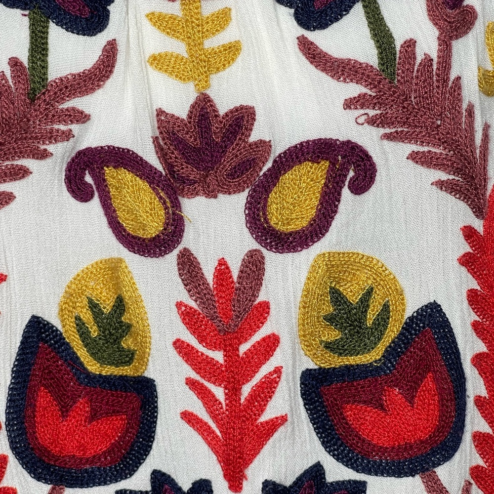 Solitaire Multicolor Embroidered Boho Peasant Spring Summer Resort Blouse Lg - Picture 6 of 13